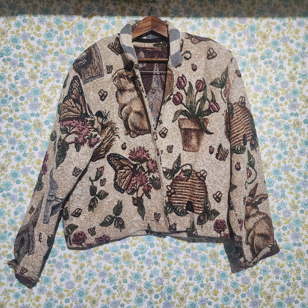 VTG Sugar Street Weavers Sweater Jacket Bees Birds‎ Butterflies Bunny Garden